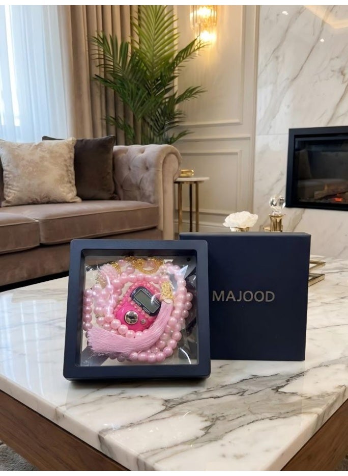 MAJOOD 1 Set of 99 resin imitation pearl prayer beads 8mm  and an electronic counter, packaged in a gift box. - Image 3